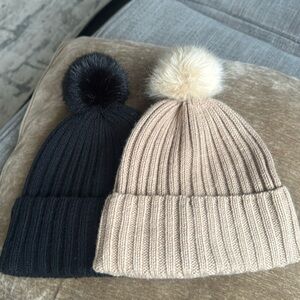 Pompom hats tan and black h&m One tan and one black.
